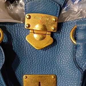 Miu Miu Gold and Blue Leather Shoulder Bag
